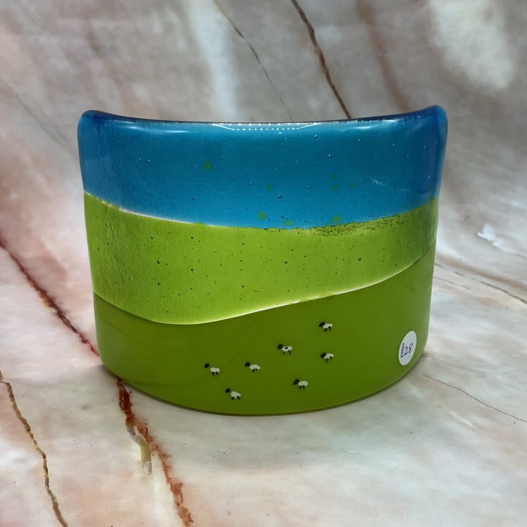 Fields of Sheep | Fused Glass | Freestanding Candle Curve