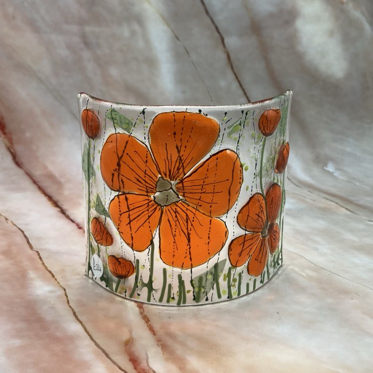 Poppy Field | Fused Glass | Freestanding Curve