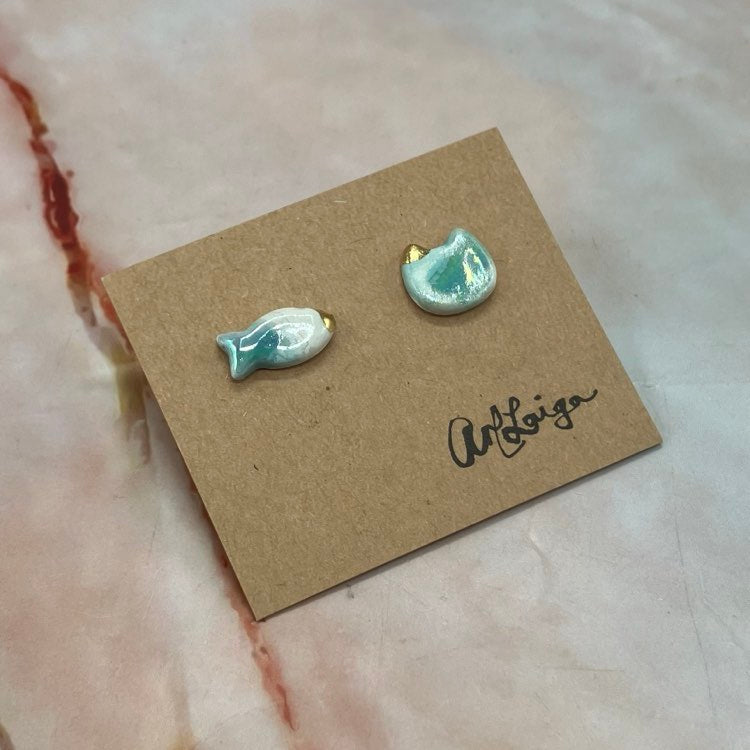 Handmade Ceramic Stud Earrings | Cat Collection