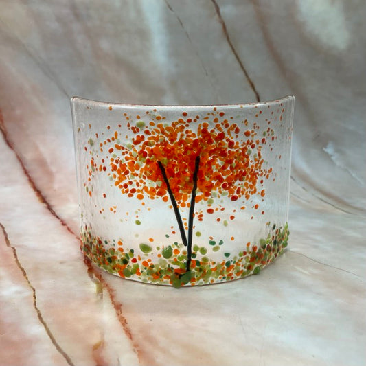 Autumn Trees | Fused Glass | Freestanding Curve