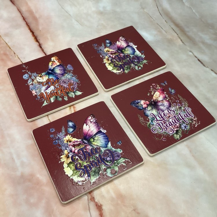 Decoupage Glass Decorative Coasters | Affirmation Collection